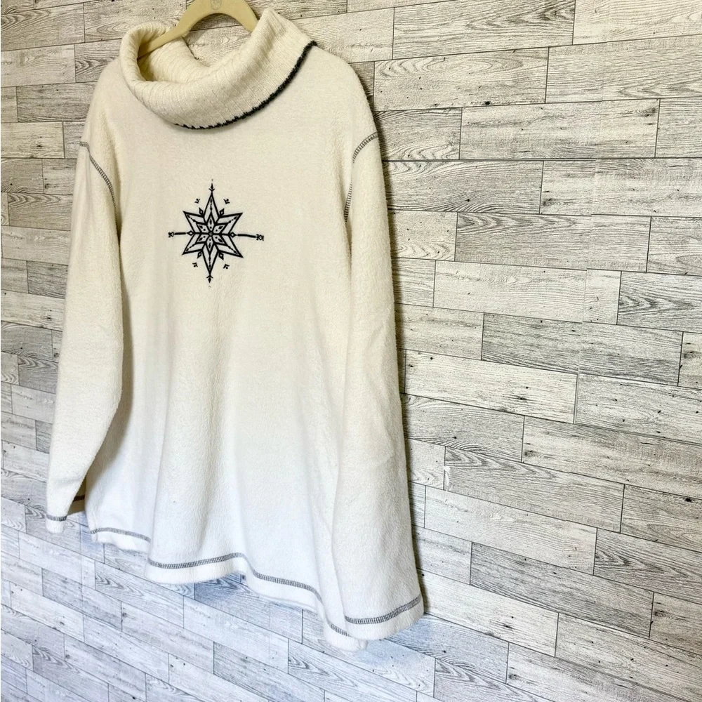 Basic Editions Womens Oversized Turtleneck Sweater Ivory w/Black Stitching SZ-1X